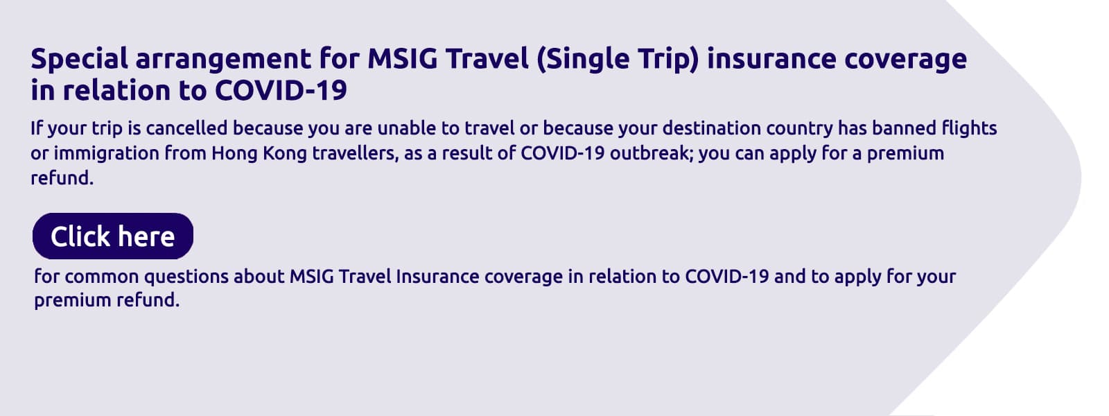 Travel insurance premium refund banner EN 17 Mar 2020 MSIG Hongkong